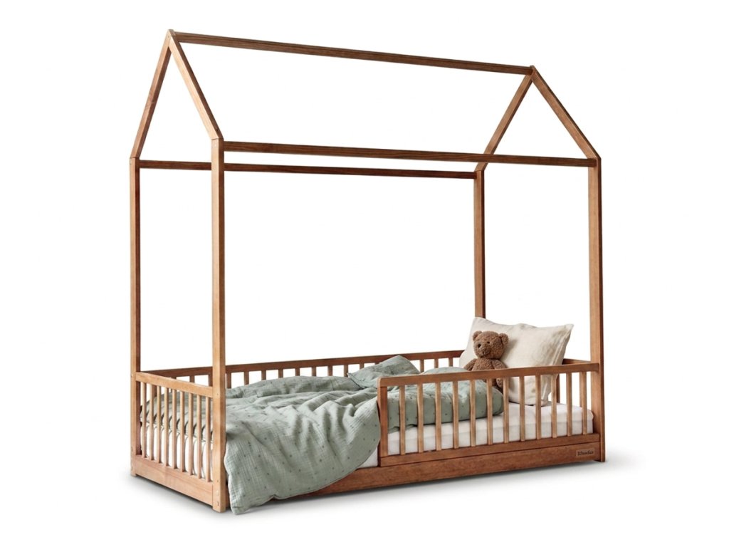 Orechová domčeková montessori posteľ Monty Cottage 80x160