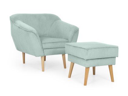 Mentolové kreslo s taburetom Dory