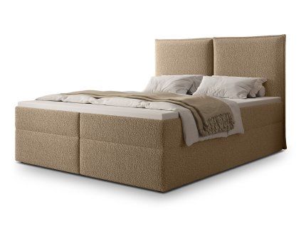 Čalúnená boxspringová manželská posteľ Seleno 140x200 - béžová