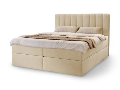 Čalúnená boxspring posteľ MAGIC v béžovej farbe.