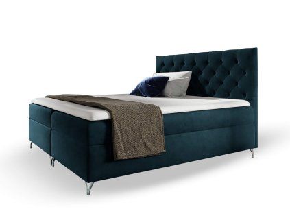 Boxspring manželská posteľ Guliette s matracom - tmavomodrá
