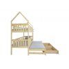 Poschodová posteľ s prístelkou Domček 200x90 - prírodná